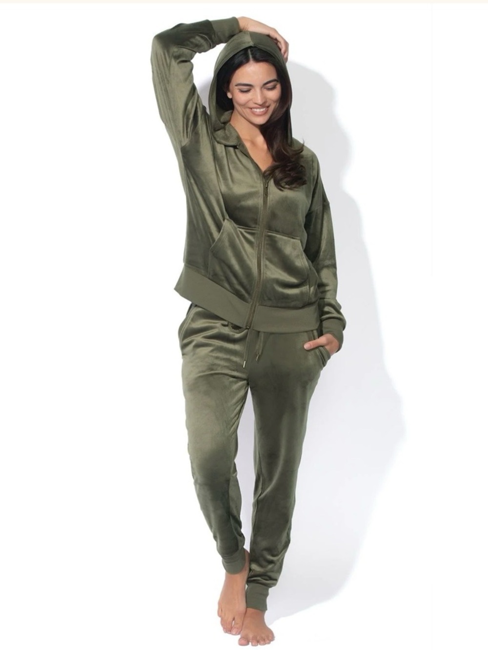 Felina Velour Hoodie & Jogger Set Olive Green Women S Jogging Suit Sleepwear NWT - Picture 1 of 7